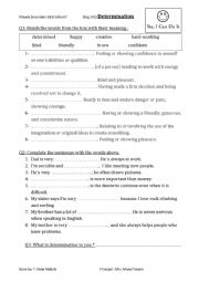English Worksheet: Determination