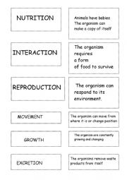English Worksheet: LIFE PROCESSES: nutrition, reproduction and interaction.