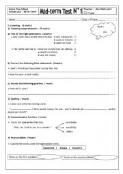 English Worksheet: Miid- term test N1 (9th form)