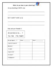 School objects WRITING and SPEAKING ACTIVITES