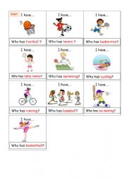English Worksheet: I have...sports Speaking Card Game