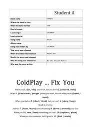 English Worksheet: ColdPlay  Fix  You