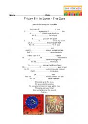 English Worksheet: The Cure -Friday  Im in love