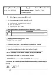 English Worksheet: mid term test N1