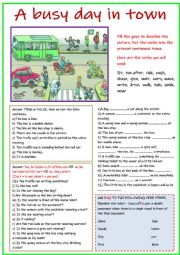 English Worksheet: A busy day in town