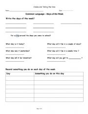 English Worksheet: Days of the Week 