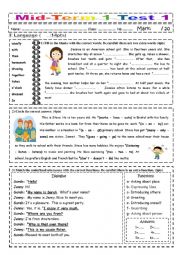 English Worksheet: Mid-Term 1 Test 1