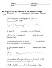 English Worksheet: Not enough Vs Too