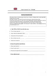 English Worksheet: Test 7th grade