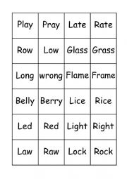 English Worksheet: R-L Pronunciation Cards