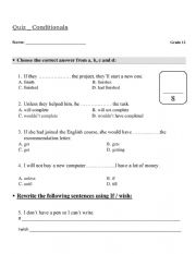 English Worksheet: conditionals  quiz