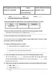 English Worksheet: mid term test N1 first form