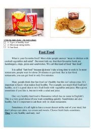 English Worksheet: fast food reading comprehension healthy food 