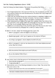 English Worksheet: Dolphins