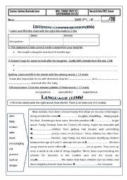 English Worksheet: mid term test 1  NOVEMBER 9th form 