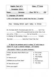 English Worksheet: language test 7th form