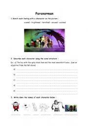 English Worksheet: Paranorman worksheet fear vocabulary