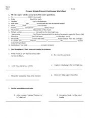 English Worksheet: Present Simple - Present Continuous exercises