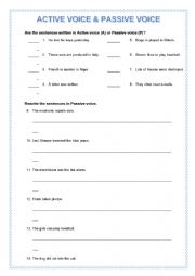 English Worksheet: ACTIVE & PASSIVE VOICE 