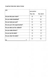 English Worksheet: partner interview jobs at home