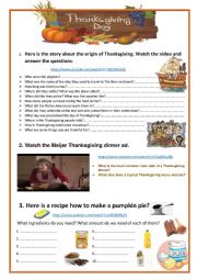 English Worksheet: Thanksgiving