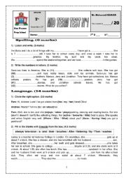 English Worksheet: 7th Form Mid Term 1 Test   Sfax Pioneer Prep School 