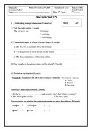 English Worksheet: Mid-term test N 1 4th form
