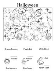 English Worksheet: Halloween: Count & Colour