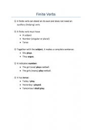 English Worksheet: Finite Verbs Explanation