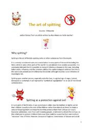 English Worksheet: The art of spitting discussion on worldwide customs
