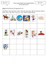 English Worksheet: Can + verbs