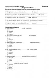English Worksheet: conjunctions test