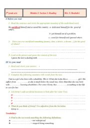 English Worksheet: Module 2 Section 2 reading 3rd formers