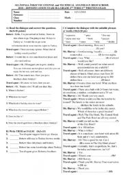 English Worksheet: accommodation and transport written exam