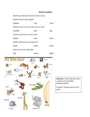 English Worksheet: Animal Vocabulary