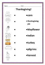 English Worksheet: THANKSGIVING