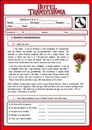 English Worksheet: HOtEL TRANSYLVANIA -- test - daily routine - present simple . adverbs of frequency