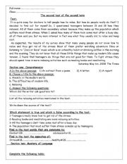 English Worksheet: First year test second term