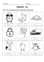 English Worksheet: Digraph -ck