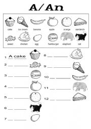 English Worksheet: a an article