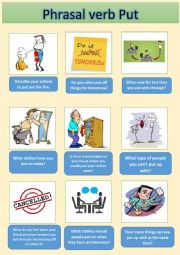 English Worksheet: phrasal verb put speaking cards