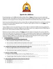 English Worksheet: Sports for children