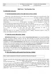 English Worksheet: mid-term test first tunisian formers high school level