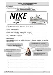 English Worksheet: Lesson E2 Advertizing