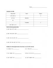 English Worksheet: Polynomials
