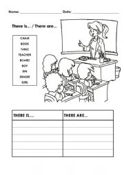 English Worksheet: There is... & There are... in the Classroom