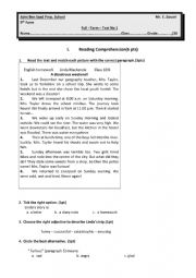 English Worksheet: English Full Term Test 1