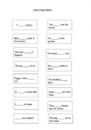 English Worksheet: Game Was Were