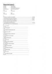 English Worksheet: reported speech