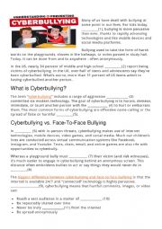 CYBERBULLYING (reading comprehension, gap fill)